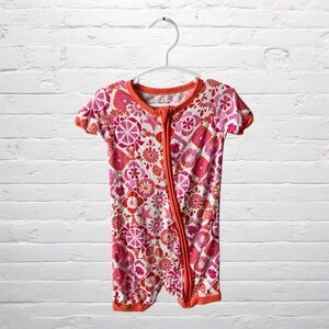 Little Sleepies // Coastal Gems Hot Pink and Orange Bamboo Shorty with Zipper